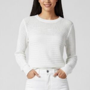 Tahari Sweater Crewneck Open Knit White Long Sleeve XS Preppy Classic Casual